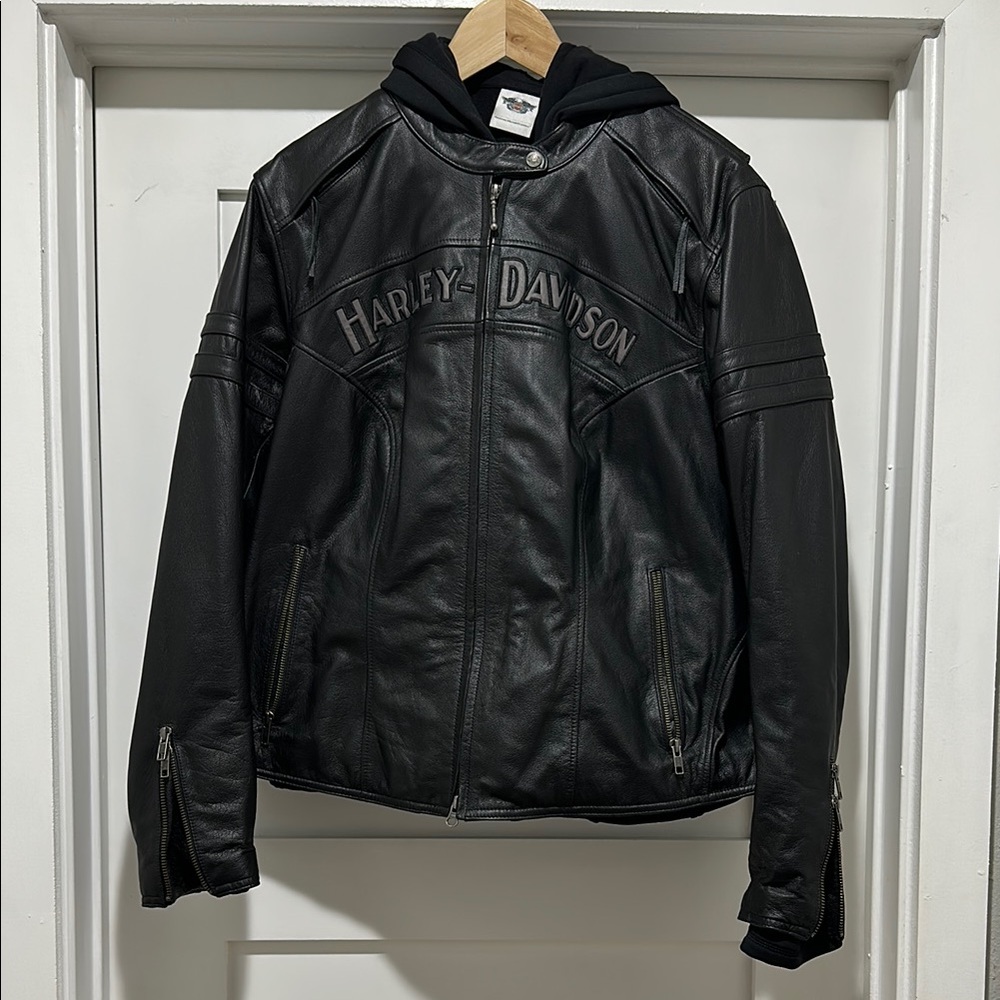 Harley-Davidson Black Bomber Jacket  with removable H-D inner hoodie.